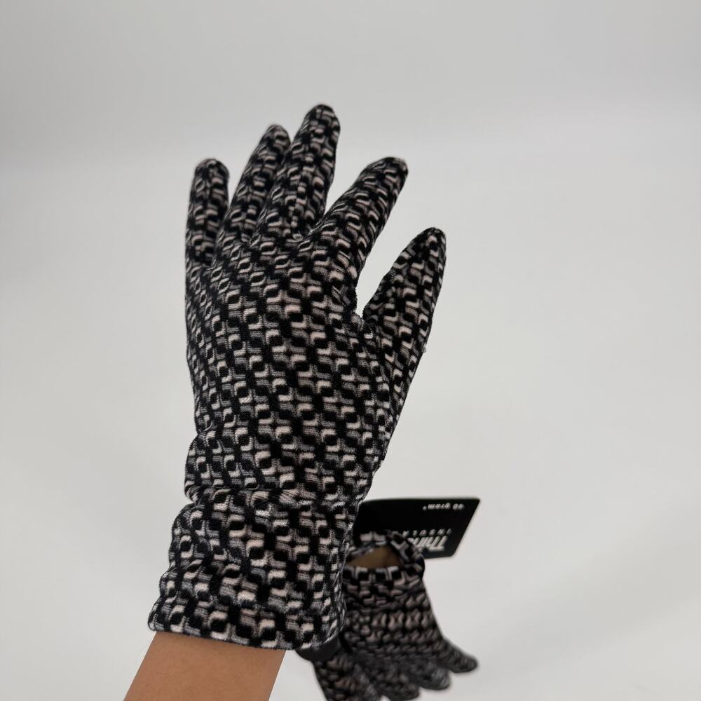 Womens Winter Gloves Thinsulate 40g Black Cream Geometric Fleece Lined NWT